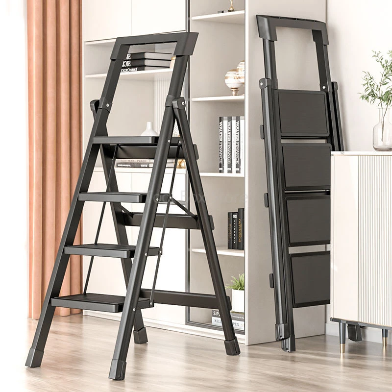 Folding Ladder Chair Portable Stairs Carbon Steel Folding Ladder for Home Safety Herringbone Ladders Kitchen Step Folding Stool