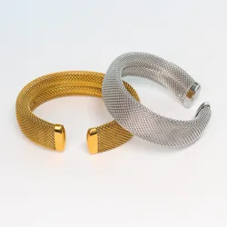 New ins Stainless Steel Mesh Bracelet Vintage Elastic C-shaped Bangle For Women Girls Fashion Aesthetic Jewelry