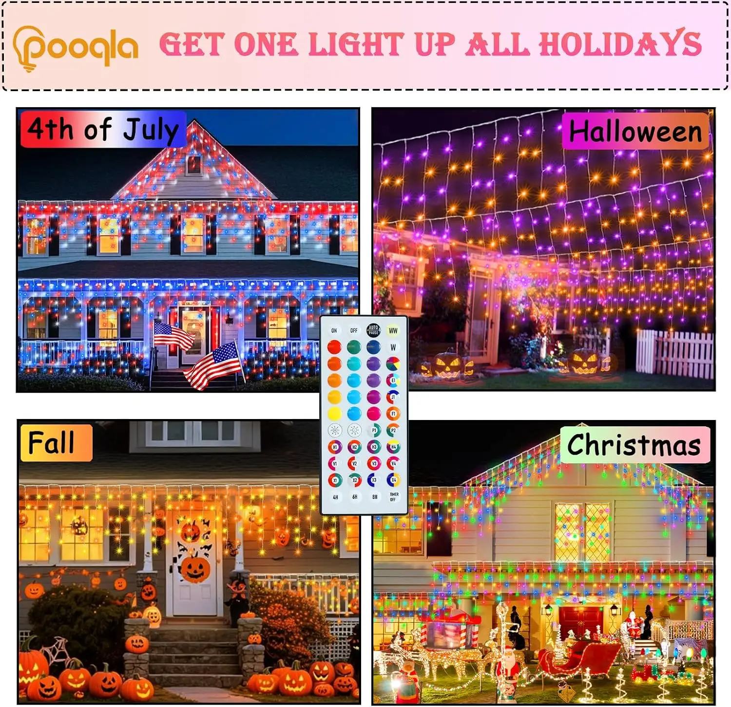 35 Colors Icicle Lights for Outside, 114FT Christmas