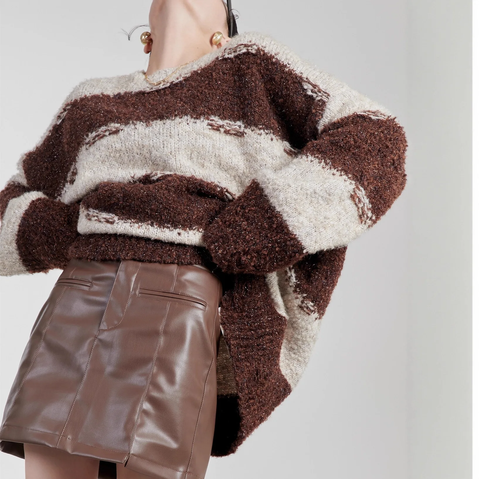 

Striped Knitted Ripped Sweater for Women 2025 New Autumn Winter Soft Loose Versatile Top