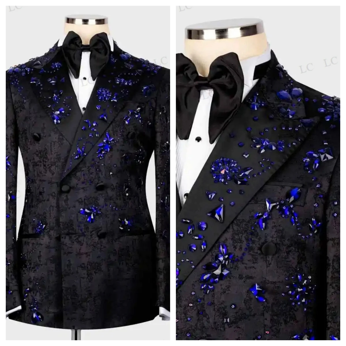 

Floral Diamonds Beads 2 Pieces Blazer Pants Satin LapelMen Suits Tuxedo Slim Wedding Groom Formal Luxury Prom Plus Size Customed