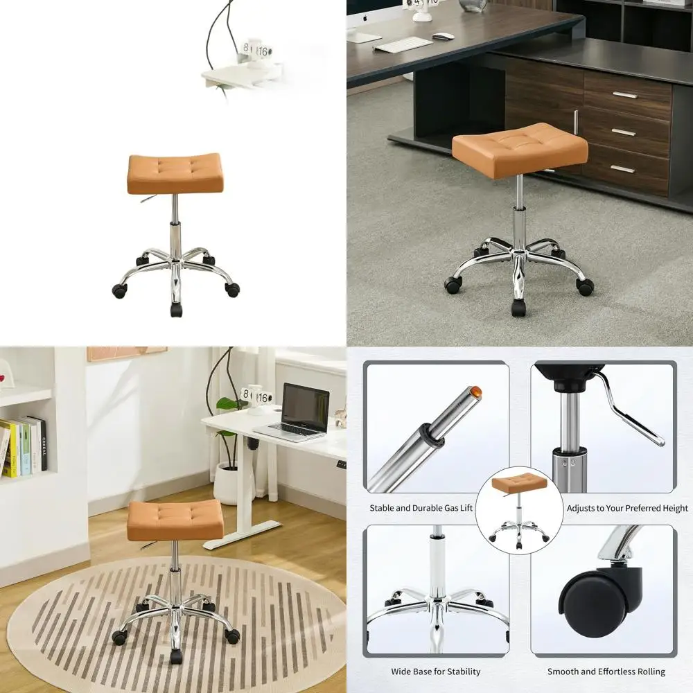 

Brown Adjustable Height Swivel Stool with Wheels, 300lbs Capacity, 17-21 Range, Faux Leather Seat
