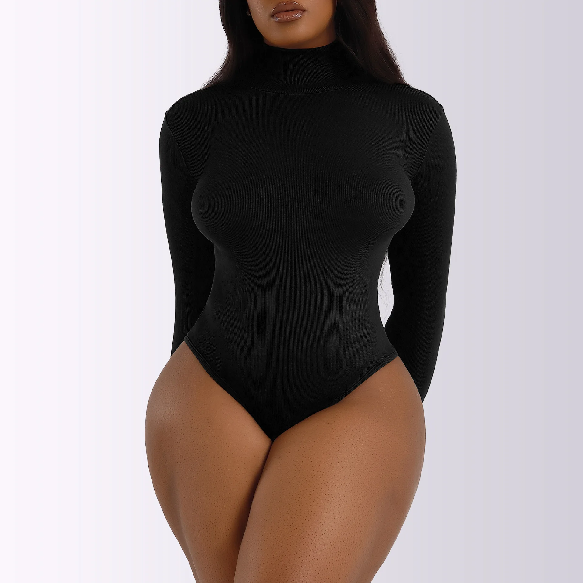 Lange mouw bodysuit dames warme coltrui tops sexy geribbelde bodycon lichamen voor dames bodysuits in zwart eendelige outfits