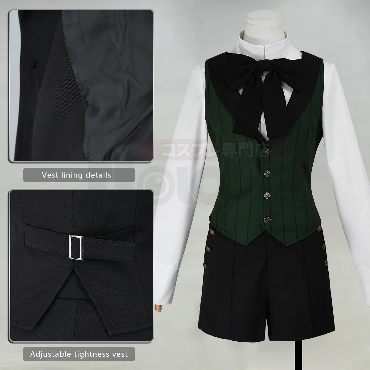 HOLOUN Alois Trancy Jim Macken Anime Cosplay Costume Convention Halloween Christmas Frock Coat Shirt Waistcoat Cravat Shorts view 3