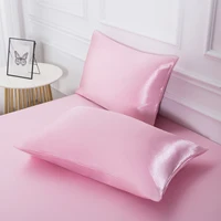 3pc Solid Color Fitted Sheet Set 1 bed sheet with 2 pillow cover Satin Fabric Soft Comfortable Breathble Bedding Set for Bedroom 6