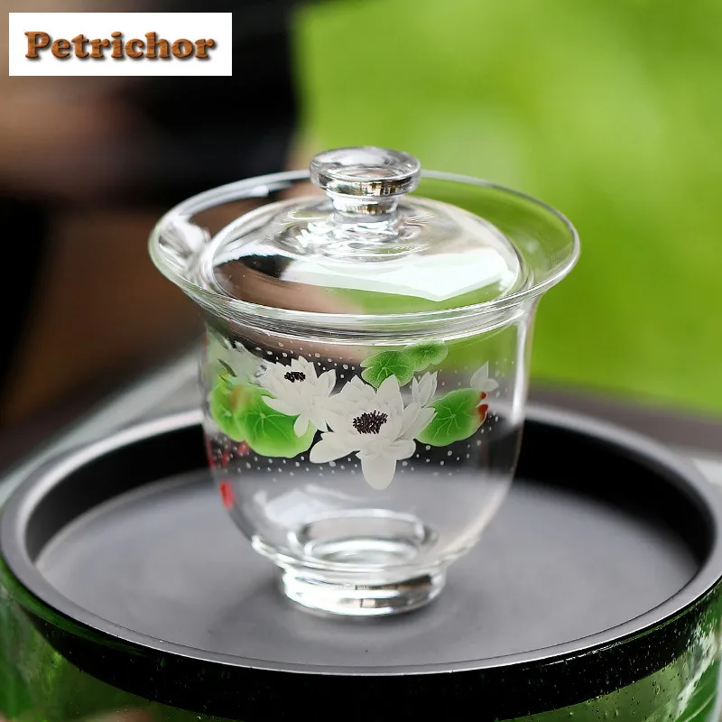 

150 мл Высокое боросиликатное стекло Fish Play Lotus Gaiwan Креативная чайная вареница Чайная чаша с крышкой Набор Чайник Крышка Чаша Посуда для напитков