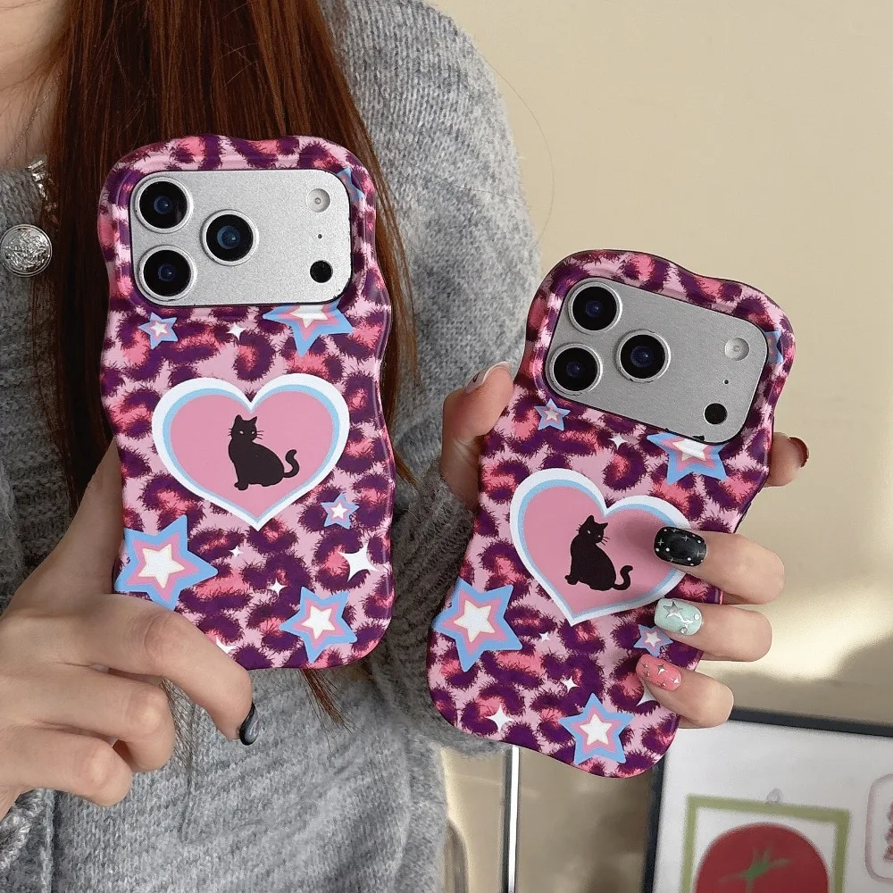 

Fashion Back Colorful Heart Cat Pattern Phone Case for iPhone 13 14 15 16 17 Pro Max Protective Cover