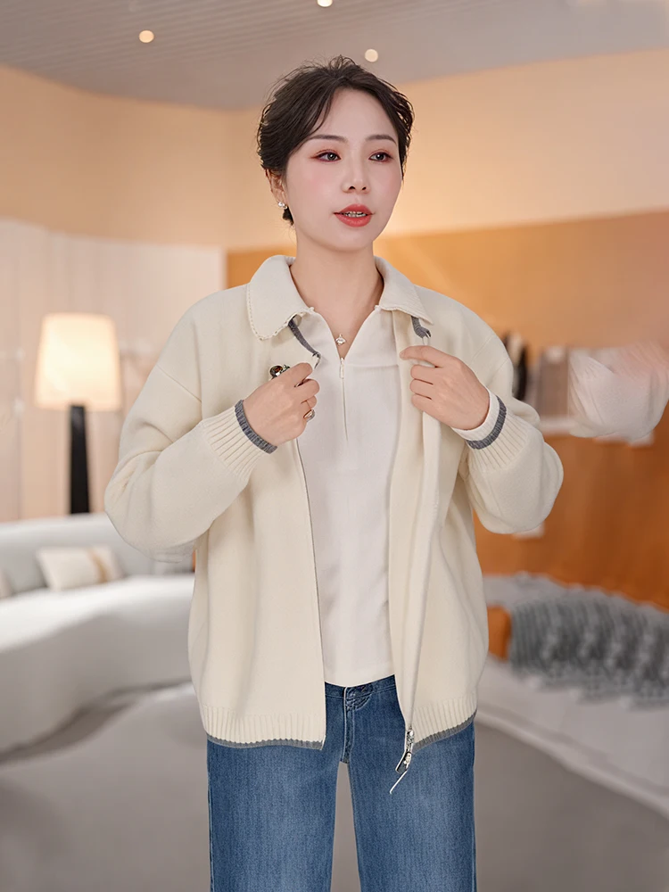 

Мягкий повседневный вязаный кардиган с цветными блоками для женщин, весенний модный молодежный свитер с вышивкой, дышащий, с длинными рукавами