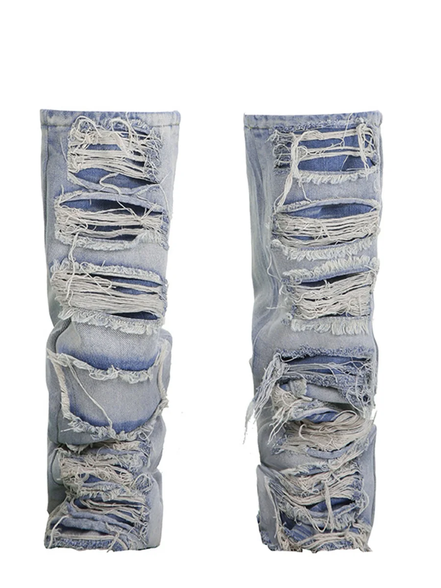 Women Vintage Lace-Up Denim Leg Warmers Gothic Thigh High Stockings 80s 90s Harajuku Boot Cuffs