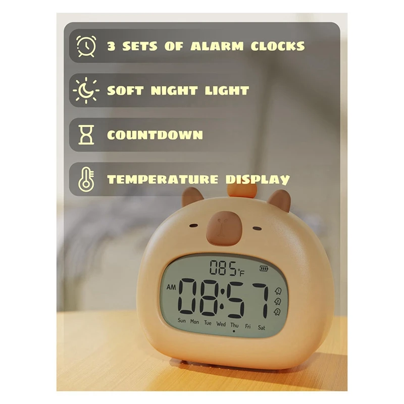 Capybara Alarm Clock For Kids, Ready To Rise Children's Sleep Trainer, Dimming Night Light 1PCS A