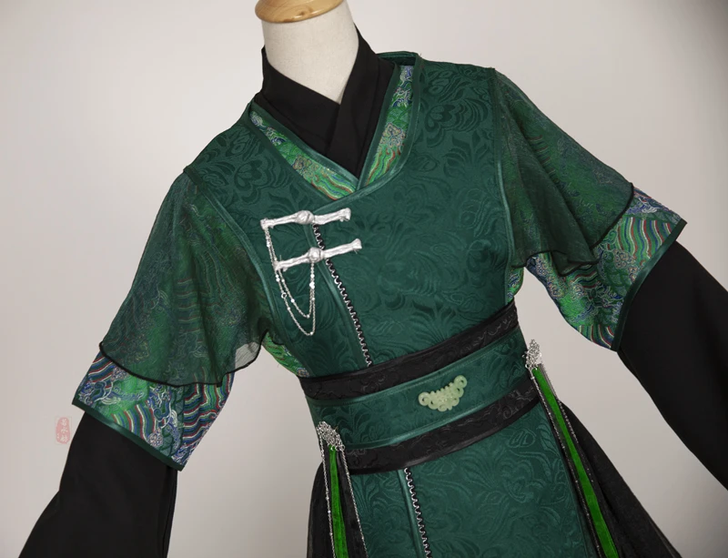 Dark Green Ancient Costume Strong Costume Xiake Swordman Men's Costume Wang Xiaojing He Xuan Han Fu Halloween Cosplay Costume