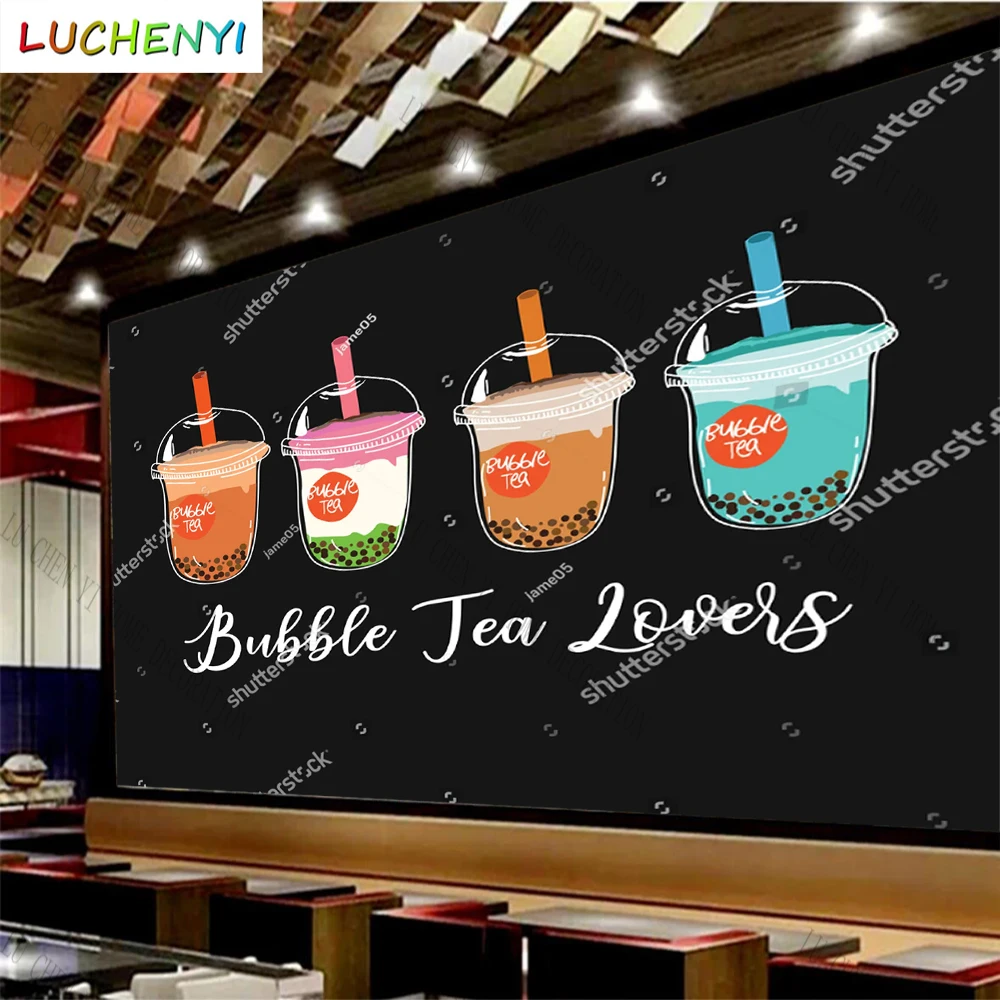 Custom colorful bubble tea  mural wallpaper restaurant cold drinking shop dining room wall papers home decor sticker