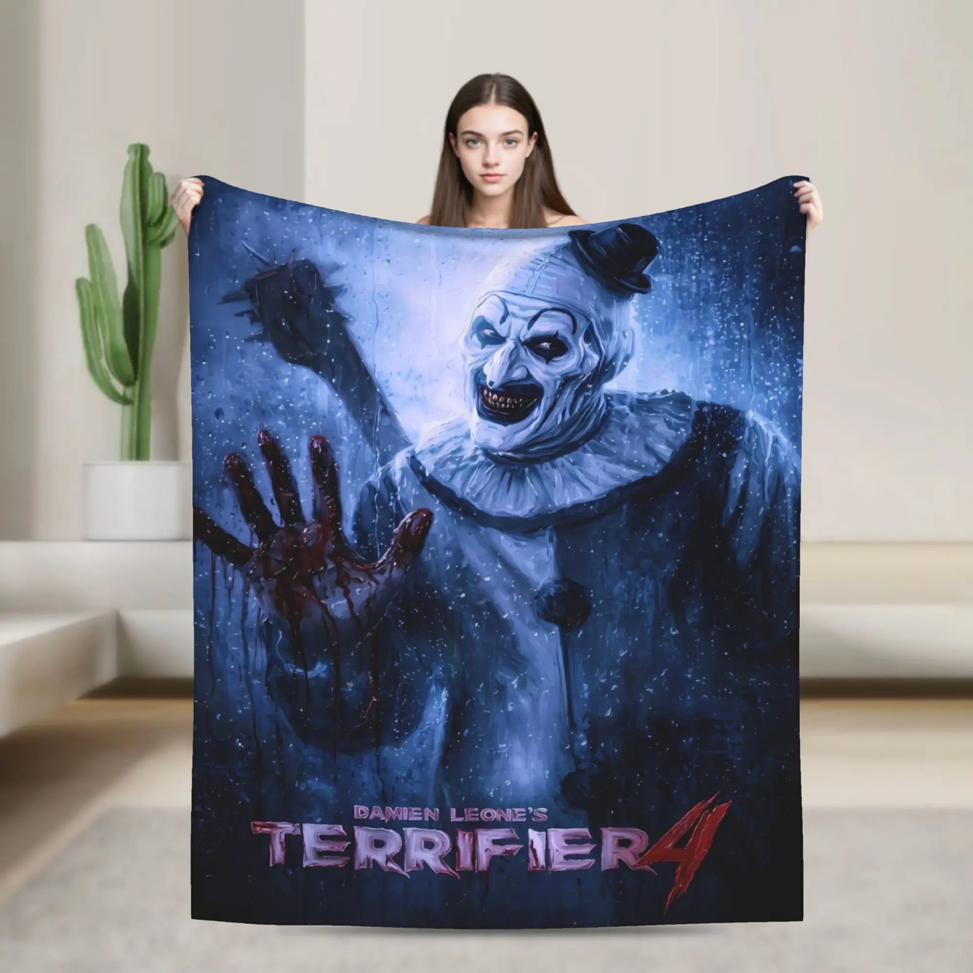 Terrifier Movie Flannel Blanket Winter  Super Warm Throw Blanket for Child Outdoor Fashion Bedspread Sofa Bed Cover