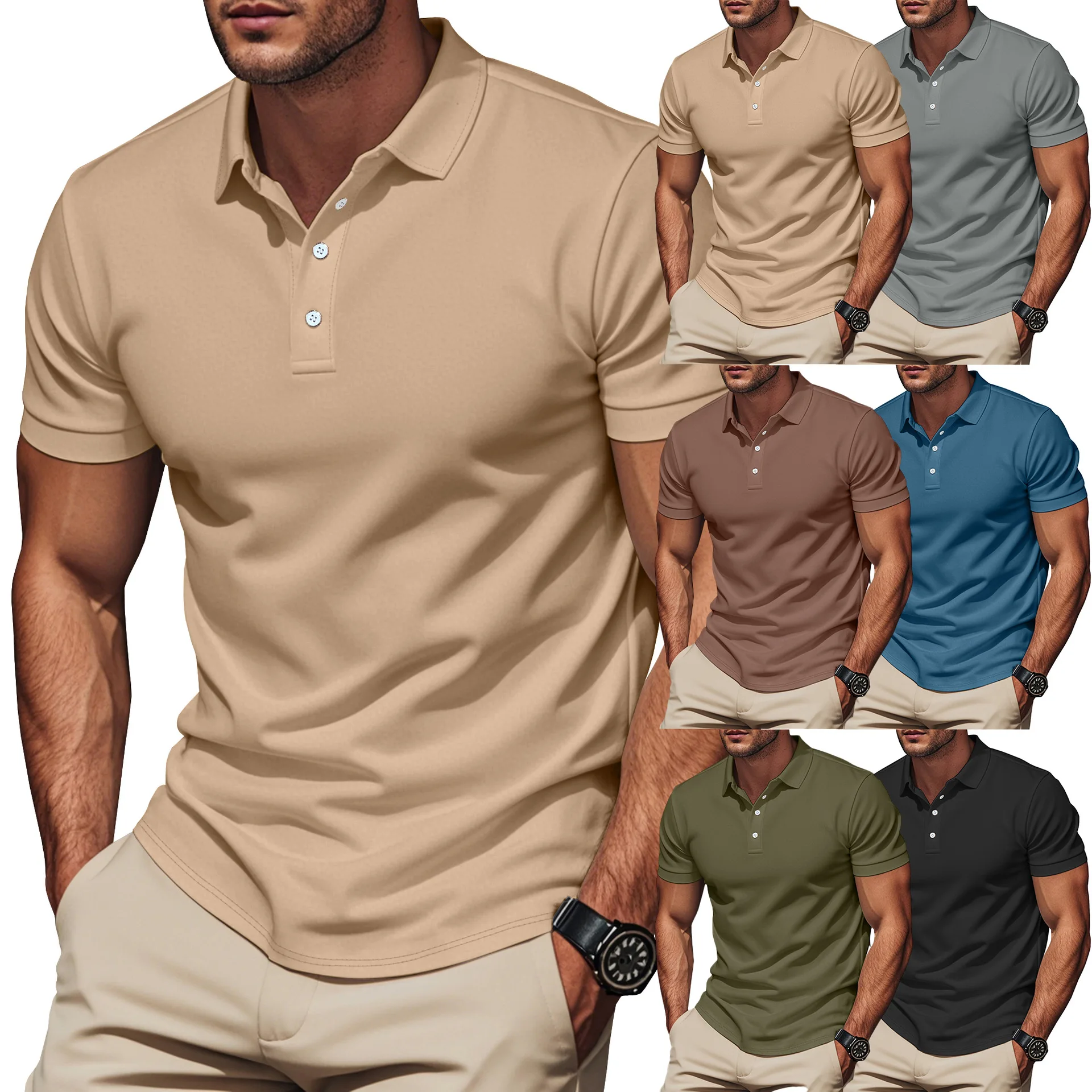 

Amazon British Summer Men's T-Shirt Slim-Fit Gentleman's Polo Shirt Short Sleeve