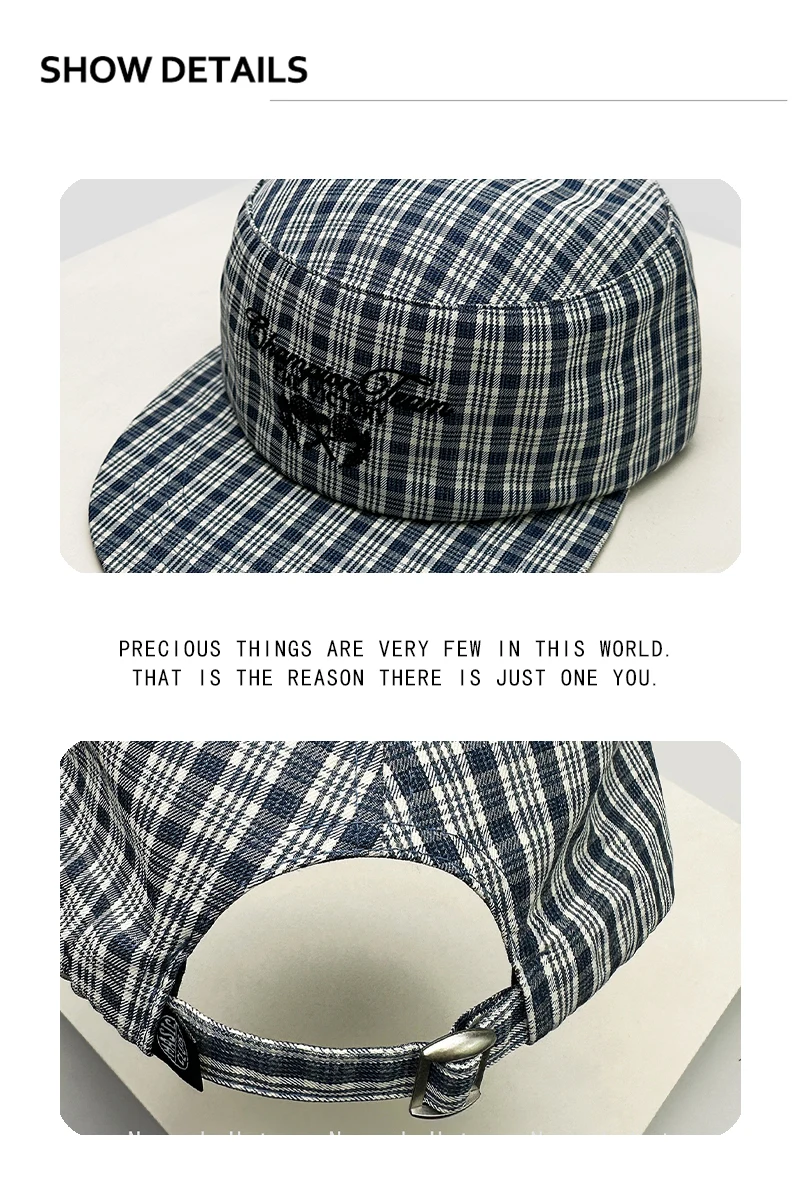 Neue koreanische karierte Baseballkappen mit Buchstabenstickerei für Herren und Damen – vielseitige Retro-Streetwear-Schirmmützen mit flachem Schirm für den Sonnenschutz – Detail 3