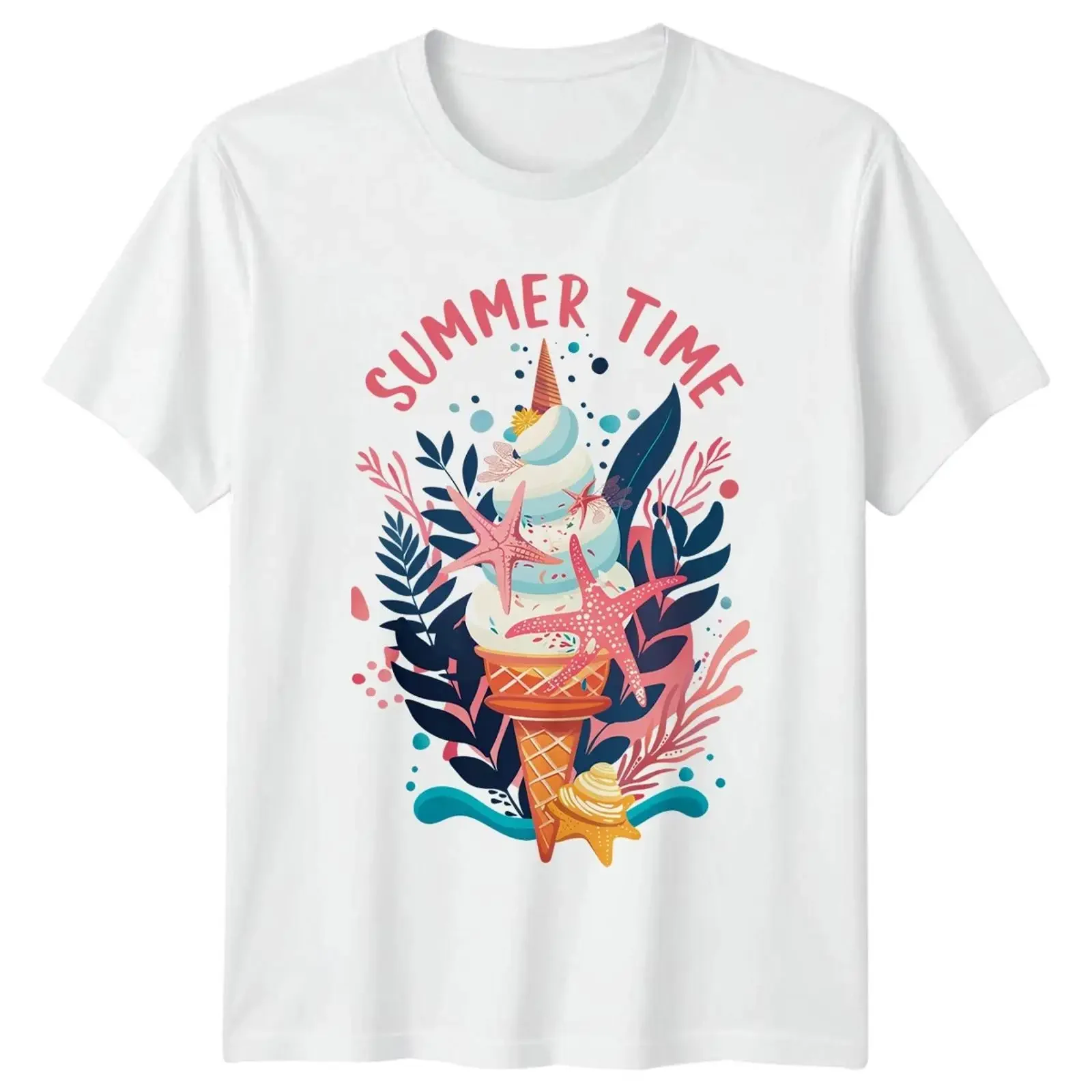 Sommer-T-Shirt, Strandurlaub, Eis, Sommergeschenk für Sie und Ihn, Vintage-Stil, gewaschen, bequem, stilvoll, grafisch, atmungsaktiv