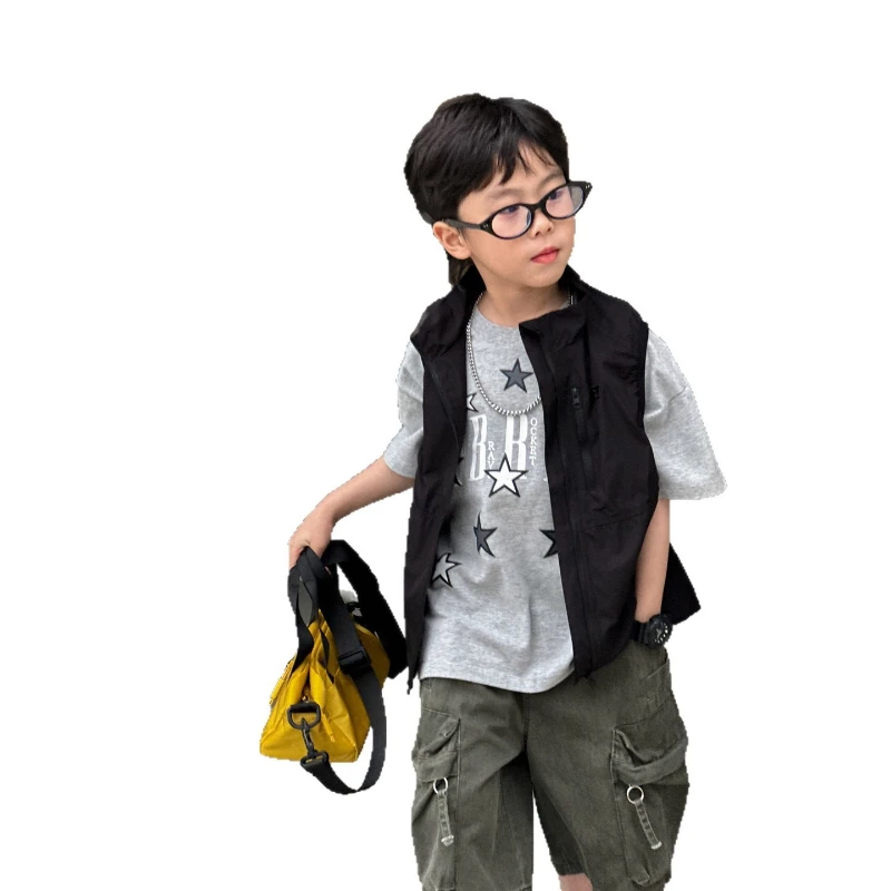 2026 Summer New Mid sized Children's Handsome Star Printed Casual Cotton Half Sleeve T-shirt