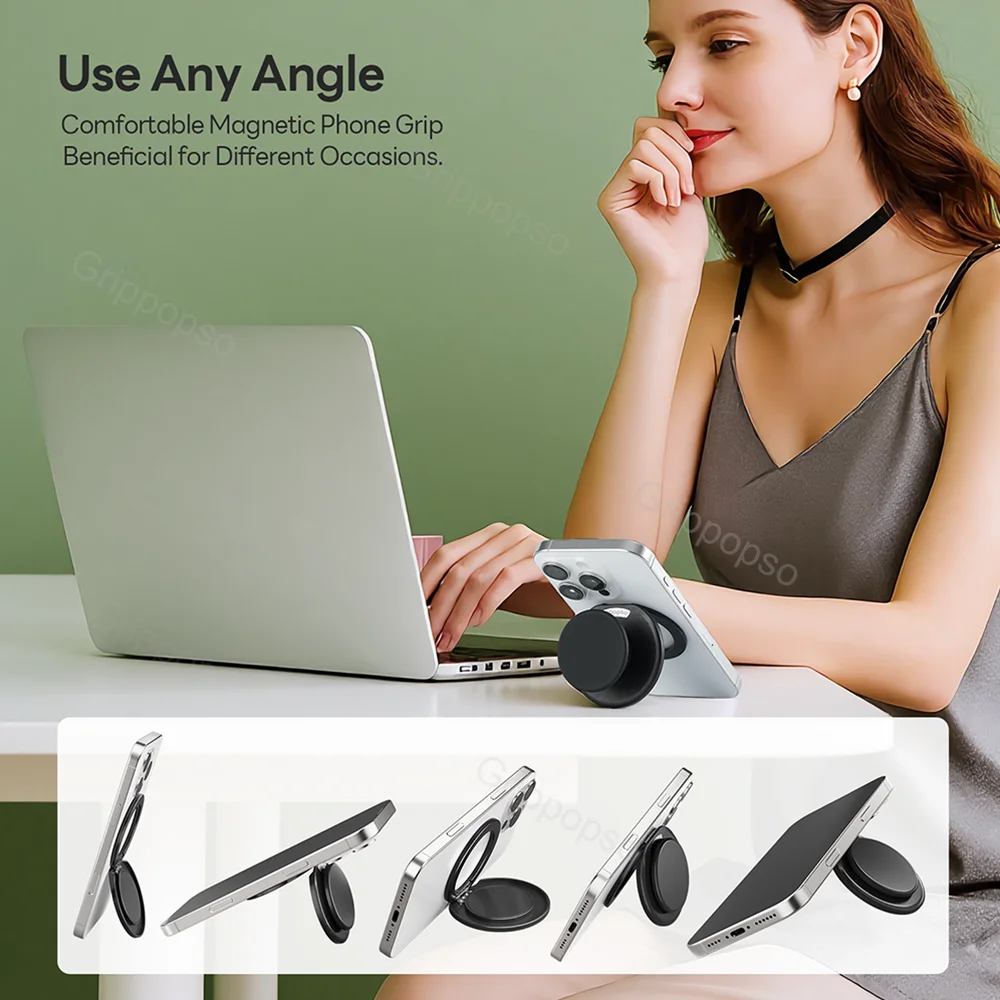ที่ยึดโทรศัพท์แม่เหล็ก Grippopso รุ่นใหม่ สำหรับ MagSafe 360 °   ที่วางโทรศัพท์แบบหมุนได้และขาตั้งสำหรับ Samsung และ iPhone 16/15/14/13/12