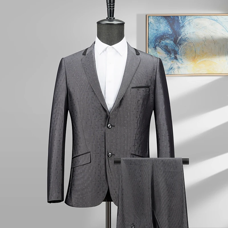 

Модный однотонный мужской деловой костюм-двойка 2024 года, весна-осень, новинка, универсальный, молодежный, приталенный крой, на двух пуговицах