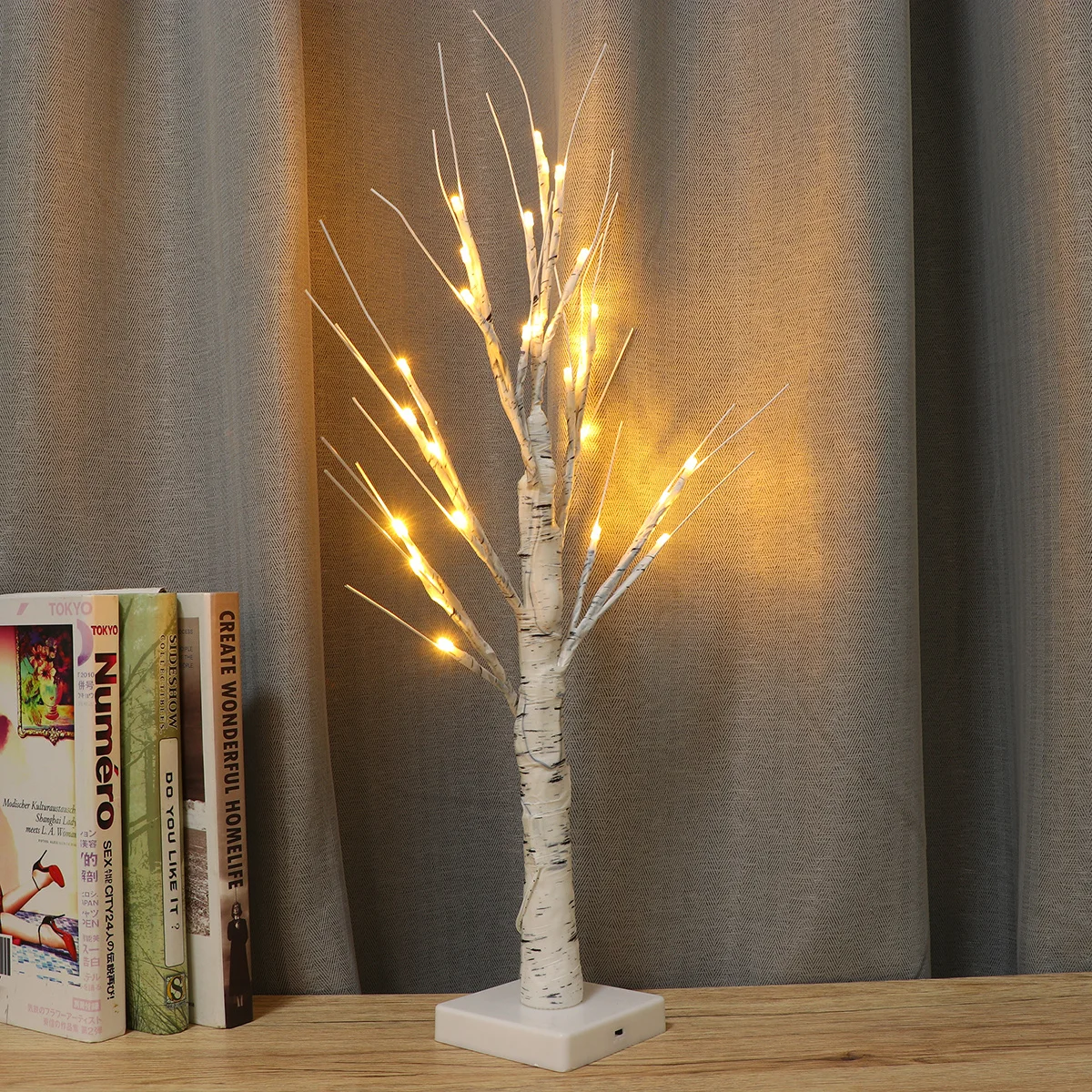 24 المصابيح الأبيض البتولا شجرة الزخرفية مصباح USB السرير الجدول مصباح الليل لغرفة المعيشة غرفة نوم توفير الطاقة جو دافئ #4