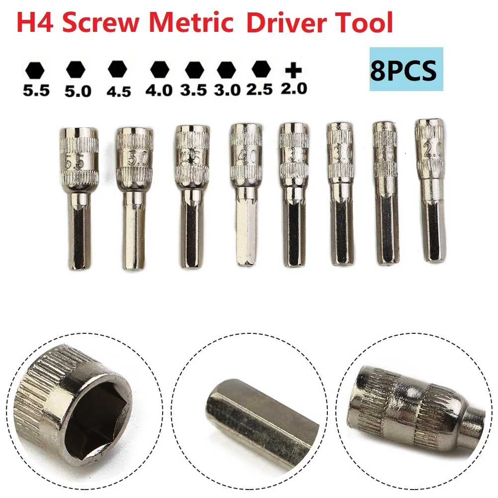 8Pcs Hex Socket H4 Screw Metric Driver Tool Drill Bit PH2.0/M2.5-5.5mm Hex Shank Hex Nut Socket 6 Point Hex Socket Hand Tools