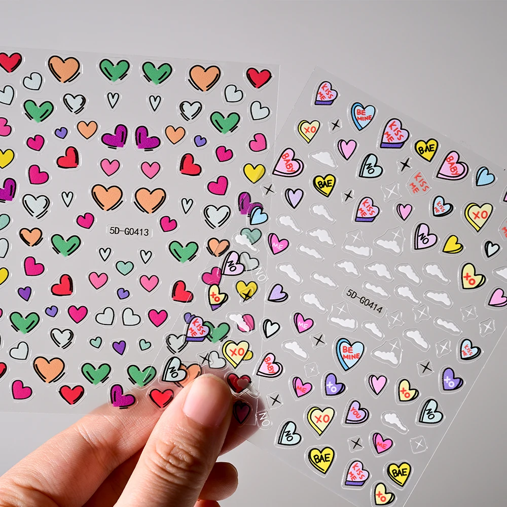 1Pc 3D Comic Style Love Heart Nail Art Sticker Valentines Kiss Nail Decals Adhesive Sliders Valentine's Day Manicure Accessories