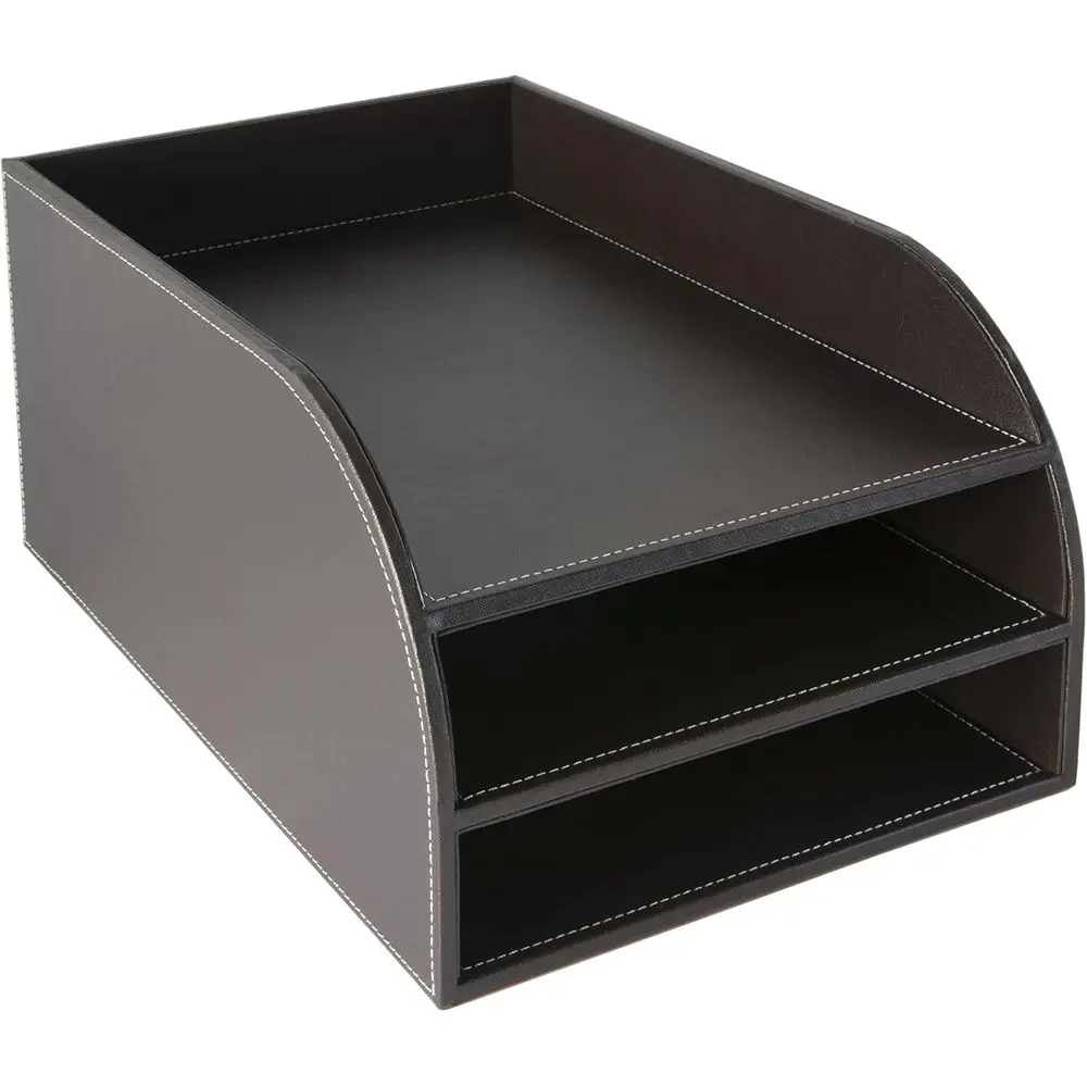 

Brown aux Leather Three Tier Letter Tray, A4 Desk ile Organiser, Paper Storage, Oice Document Sorter, Paperwork iling, Desktop S