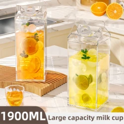1900ML Milk Water Bottle Outdoor Drinking Jug Large Capacity Juice Tea Cup Transparent Milk Bottle Portable Plastic Clear Bottle