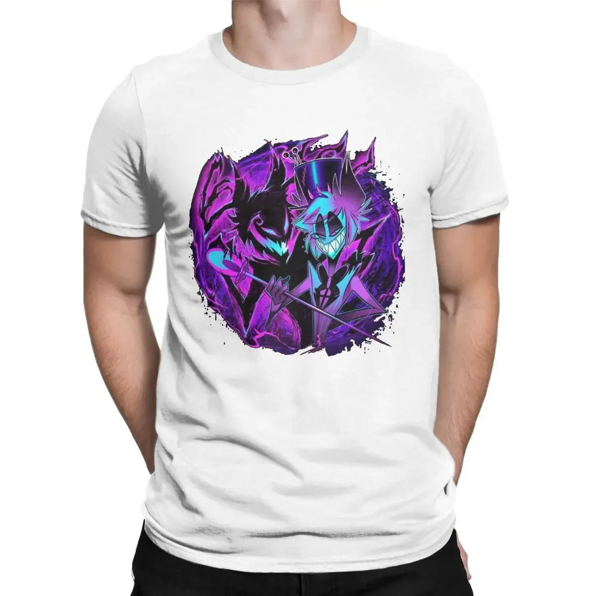 anime express Short Sleeve Tees Printed  Amazing Alastor Shadow Hazbin T-Shirts for Men Hotels Round Neck Pure Cotton T Shirt