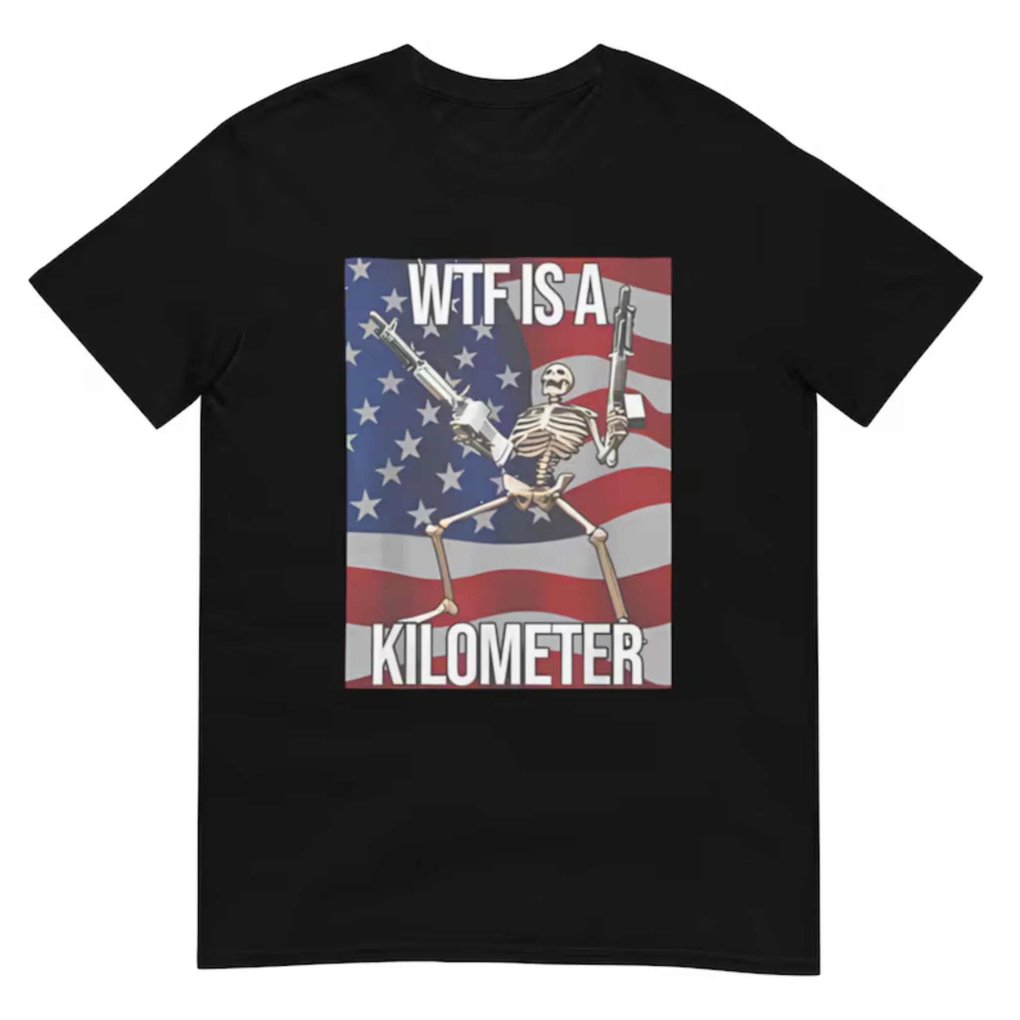 Women Funny Patriotic Meme Tee Skeleton Holding Guns USA Flag Print Short Sleeve T-Shirt