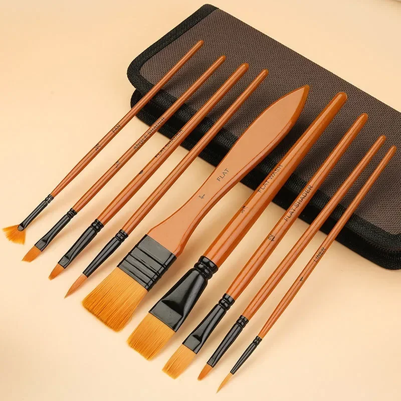 Artist Professional Nylon Hair Painting Watercolor Wood Shape Set Paint Handle Student Art Oil Brushes for Different