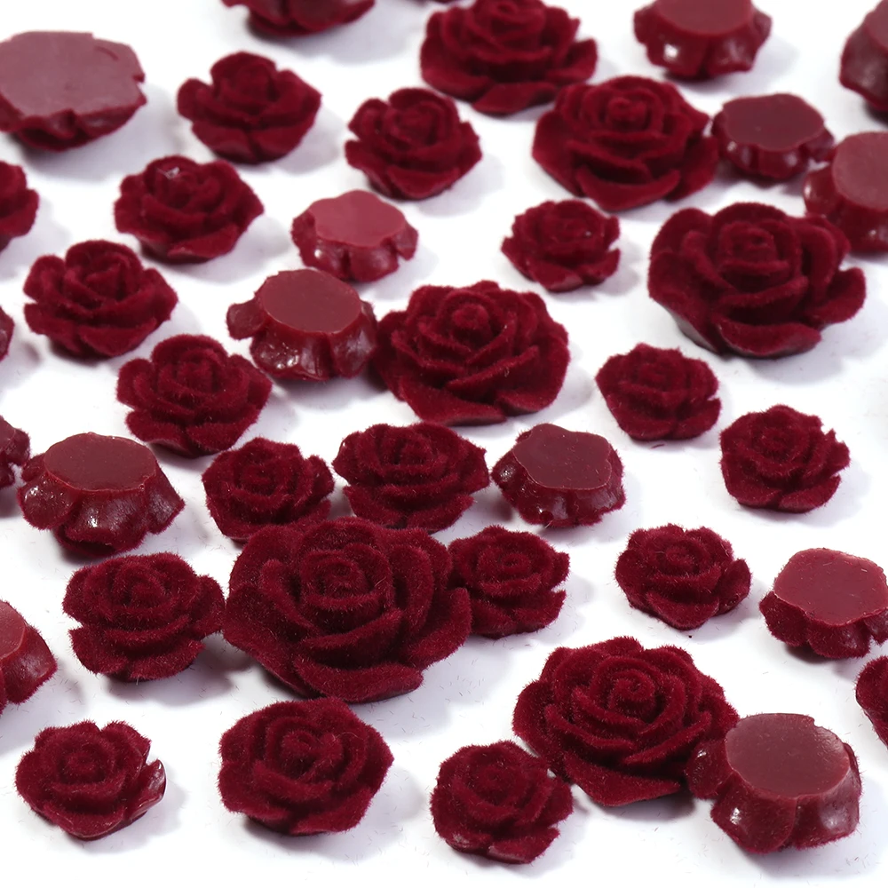 20 pièces résine Rose fleur vin rouge Flatback flocage fleurs pour bricolage fête de mariage vêtements de noël chapeaux boucles d'oreilles décoration