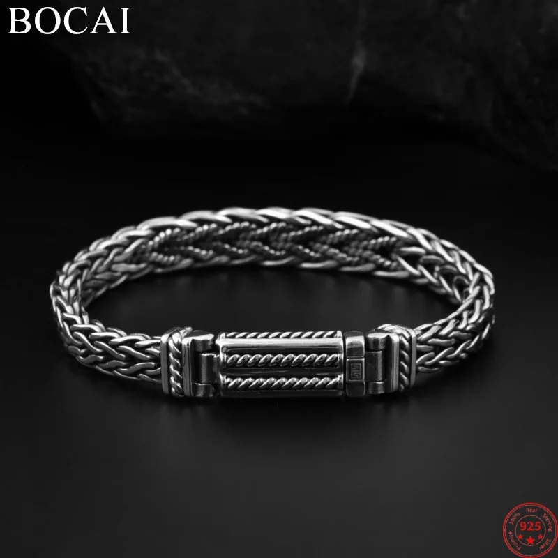 

BOCAI S925 Sterling Silver Charms Bracelets for Men New Fashion Gradient Change Mixing Weaven Horsewhip-chain Free Shipping