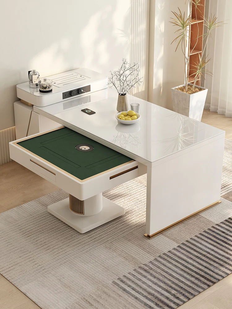 Mahjong table, fully automatic island platform, rock plate, retractable dining table, dual-purpose tea making with barbecue