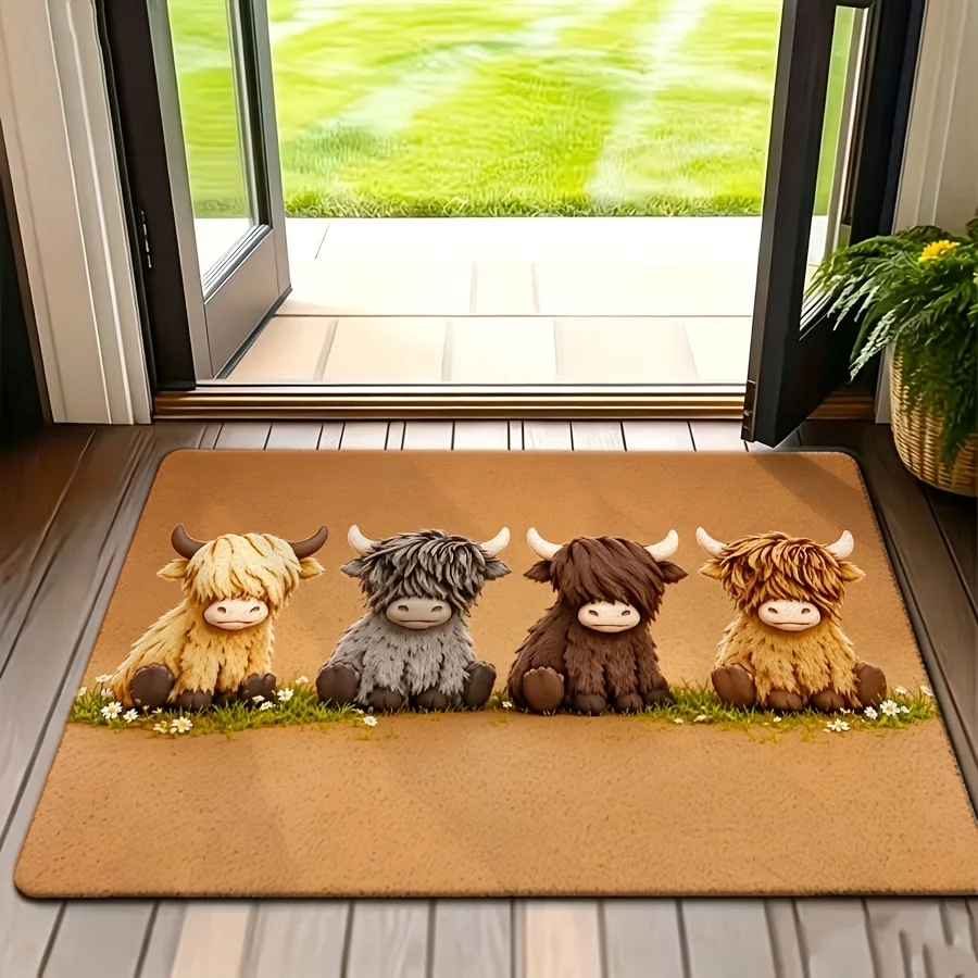 Cute Highland Cow Doormat Non Slip Washable Rug For Front Door Kitchen Corridor Farmhouse Home Decor