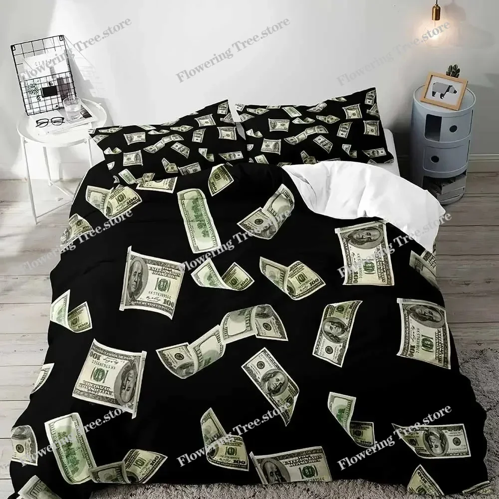 Luxury Money Duvet Cover, Black Bedding Set, Dollar Bill Comforter Quilt Cover, Bedroom Decor for Men