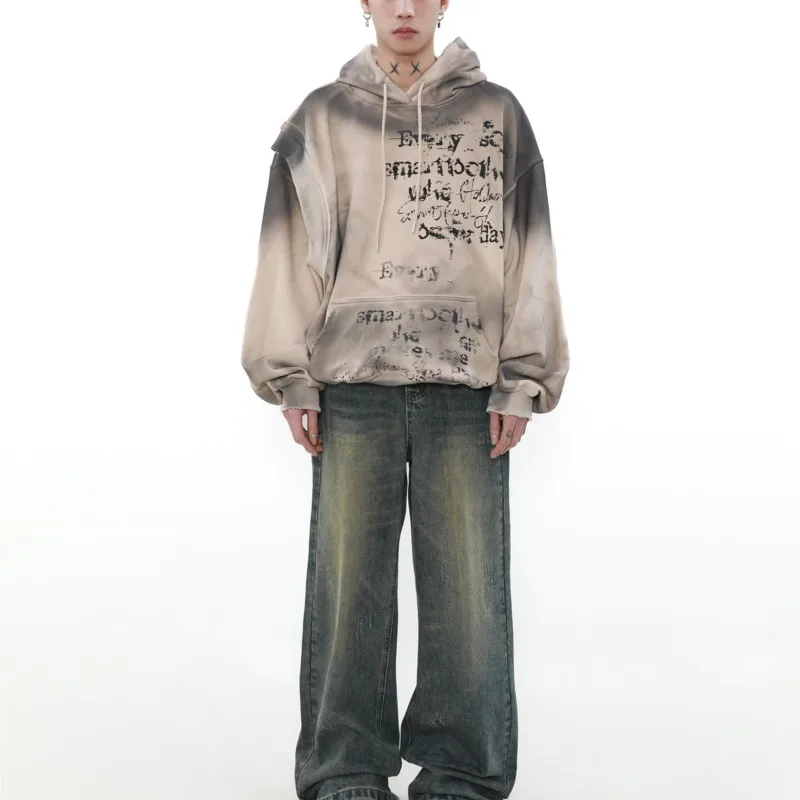 Wasteland Style Dirty Dyed Distressed Hooded Sweater Jacket