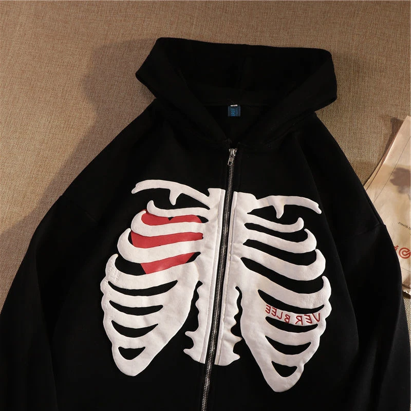 Y2K Skeleton Hoodies Women 2023 Vrouwen Gothic Zwart Zip Up Oversized Sweatshirt Dames Retro Harajuku Capuchon Streetwear Tops