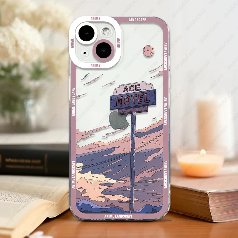Case For iPhone 16 15 14 13 Pro Max 12 Mini 11 XS X XR SE 7 8 Plus Soft Cover Anime Landscape Cloud Whale