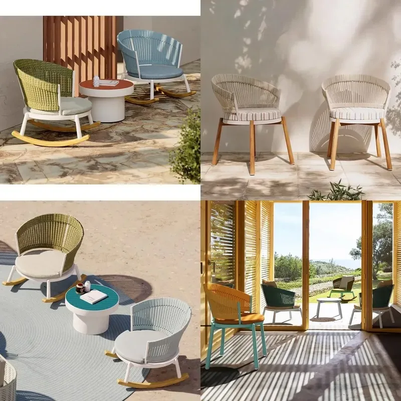 Contemporary Design Outdoor Garden Furniture Waterproof Swinging Lounge Chair with Rope Seat Patio Sofa Set