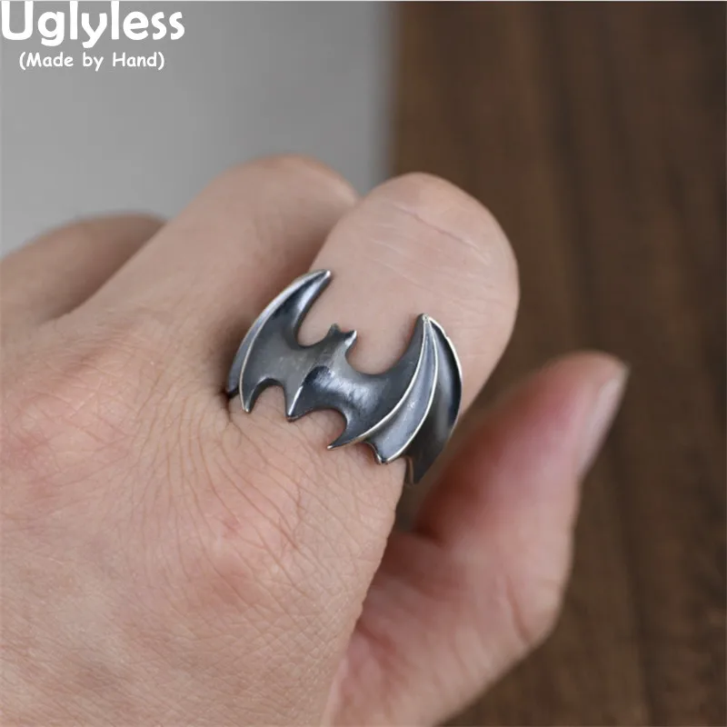 

Uglyless Impressive Mens Bat Rings Creative Animals Jewelry Thai Silver Wide Rings 925 Silver Dark Wind Cool Guys Unusual Rings