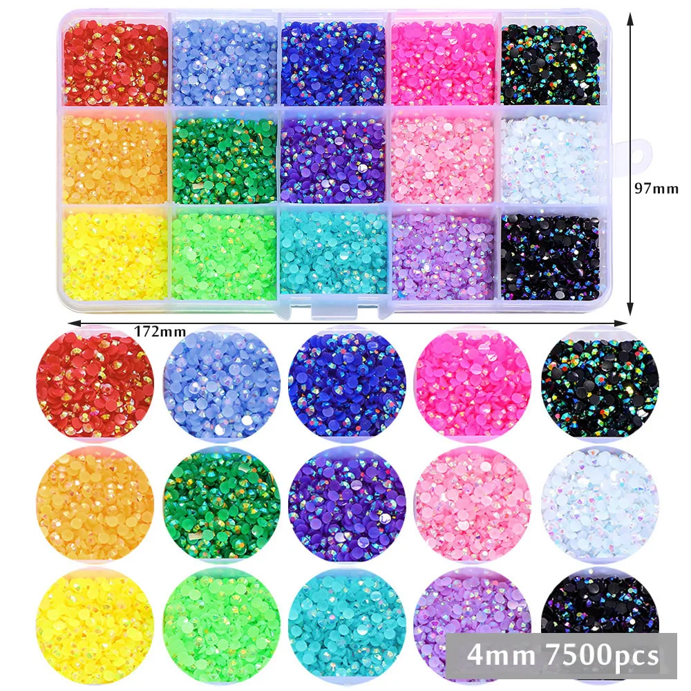 15000pcs 3mm Jelly AB Nail Rhinestones Resin Flat Back Colorful Glitter Charms Accessories DIY 3D Nail Art Decorations Strass