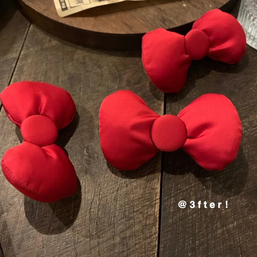 New Hello Kitty Hairpin Miniso Cute Red Bow Tie Pure Cotton Girl Filling Hair Accessories Cartoon Versatile Kids Bangs Hair Clip