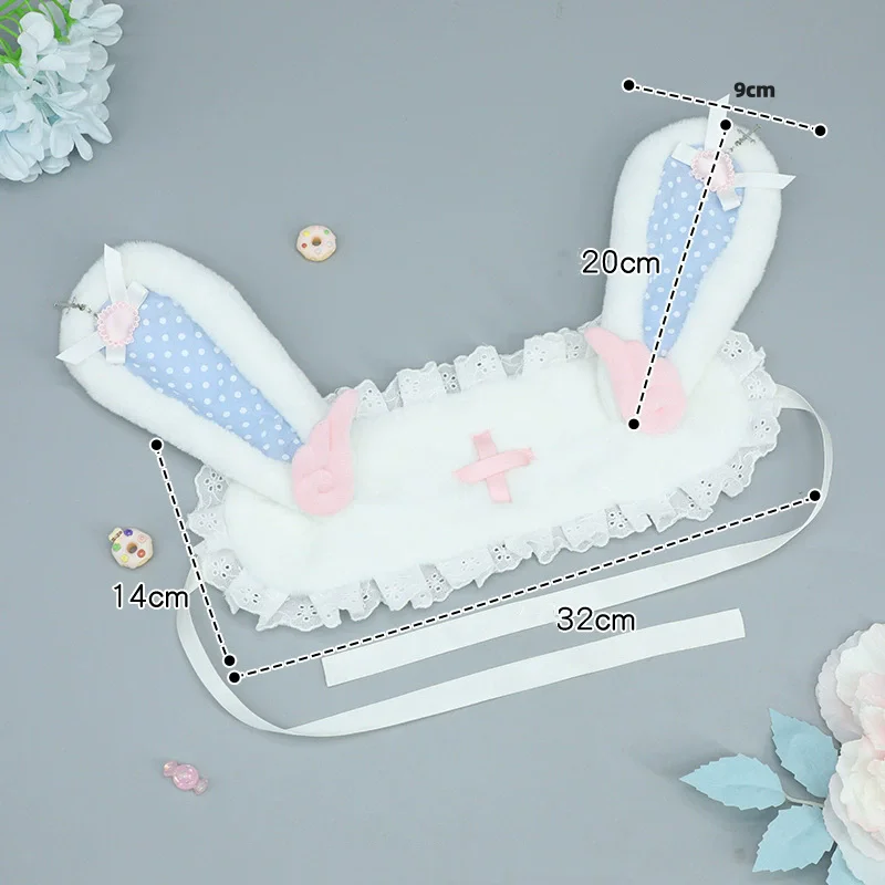 Japanese Medical Headpiece Bunny Ear Plush Hairband Subculture Angel Wings Lace Harajuku Y2K Girl Pink Hair Accessories