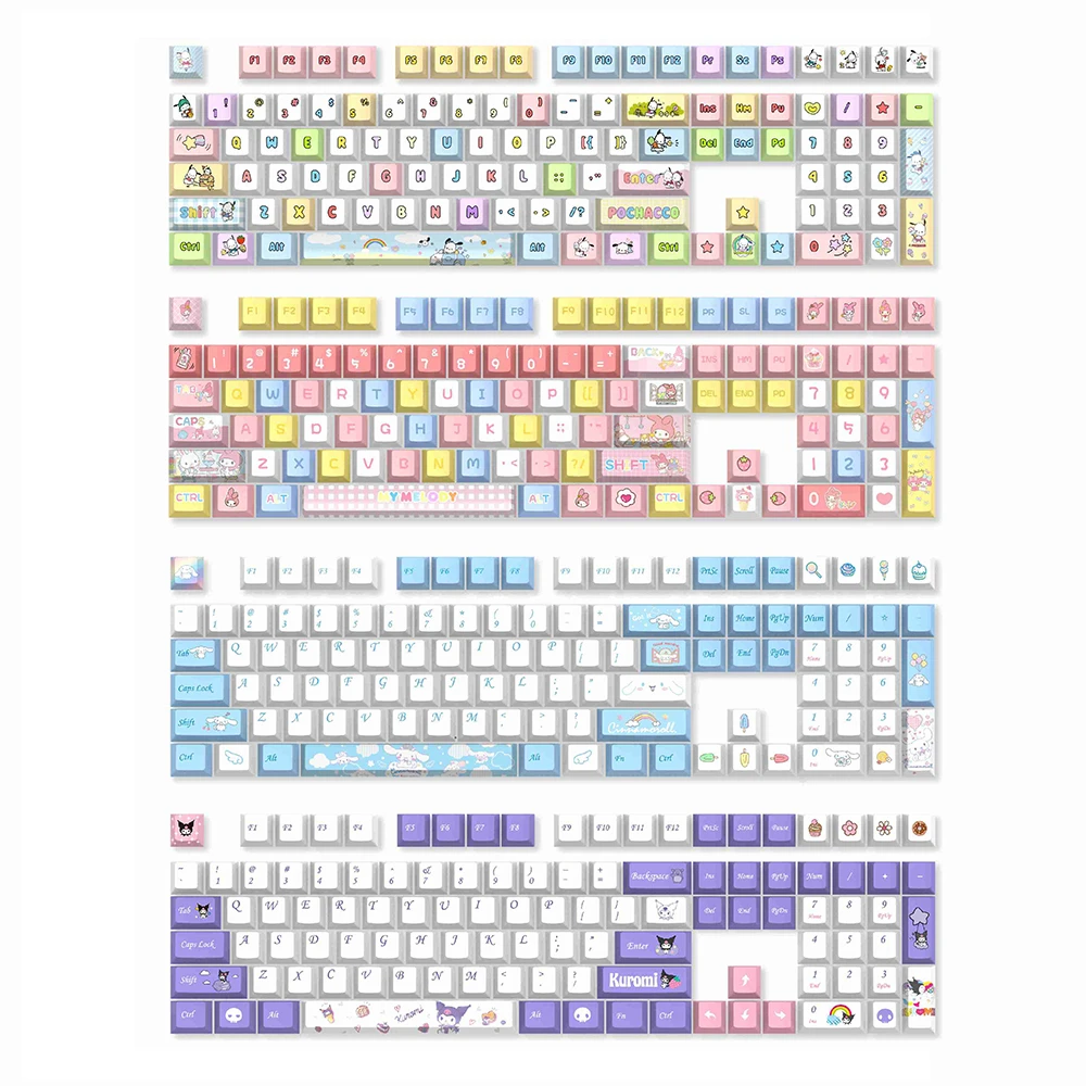 

Cartoon Sanrio Cinnamoroll Kuromi Keycaps Kawaii Cute Pachacoo My Melody Themed Keycap for Mx Switch Gaming Mechanical Keyboards