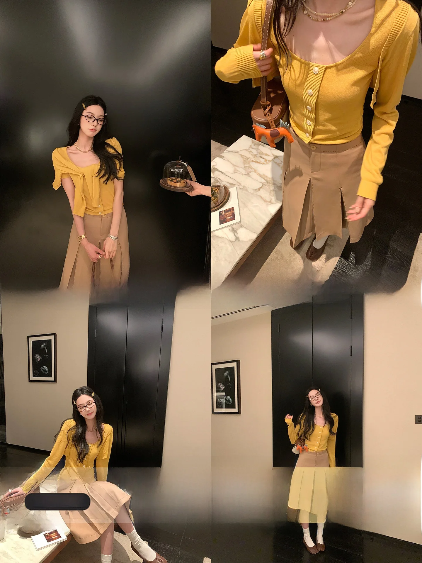 

Ouyang QingChuang Linen Knitted U-Neck Two-Way Wear Casual Style Short Sleeve Cardigan And Cool Sensation Fake Two-Piece