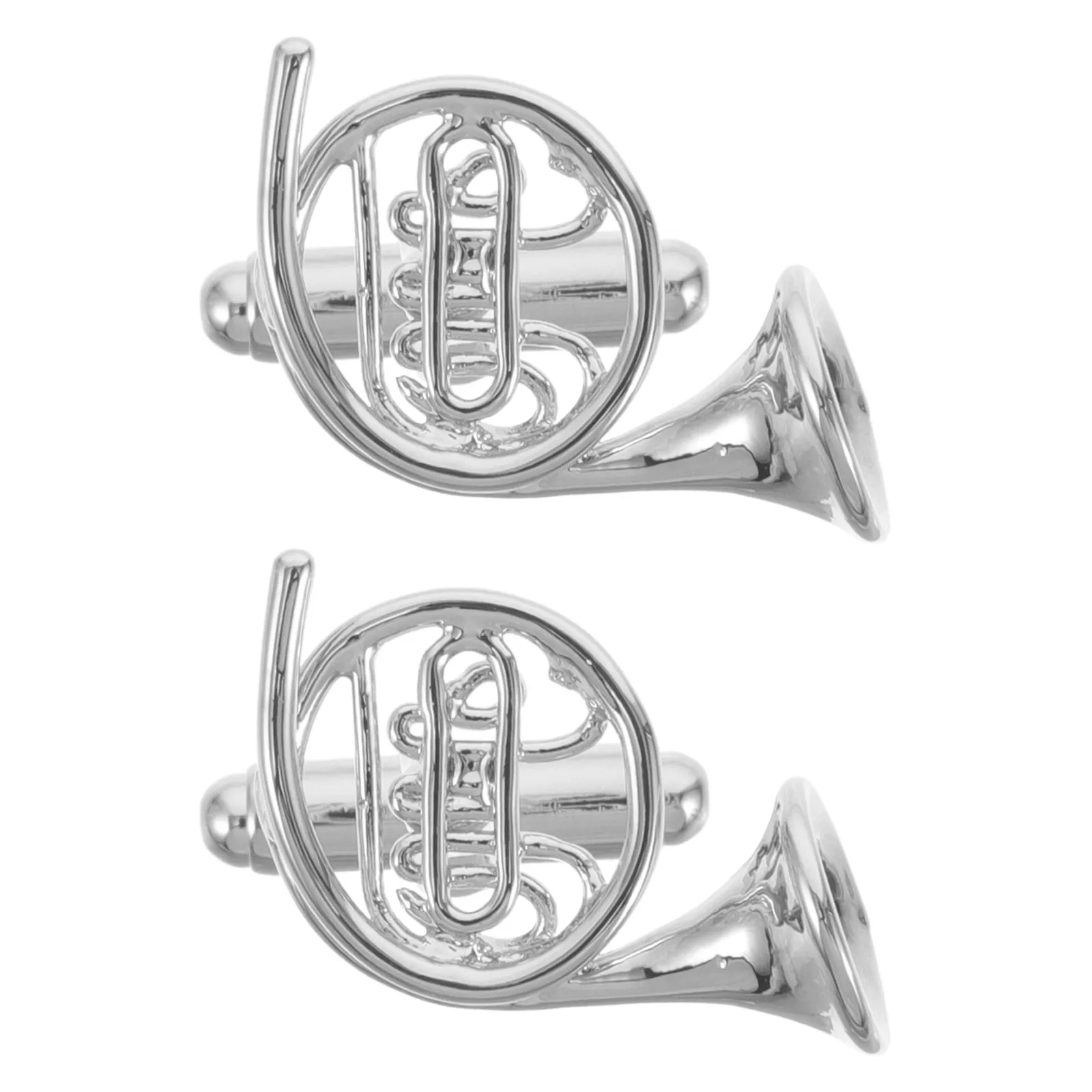 2Pcs French Horn Cufflinks Metal Retro Cuff Links Mens Classic Formal Suit Studs Wedding Anniversary Business Gift Musician
