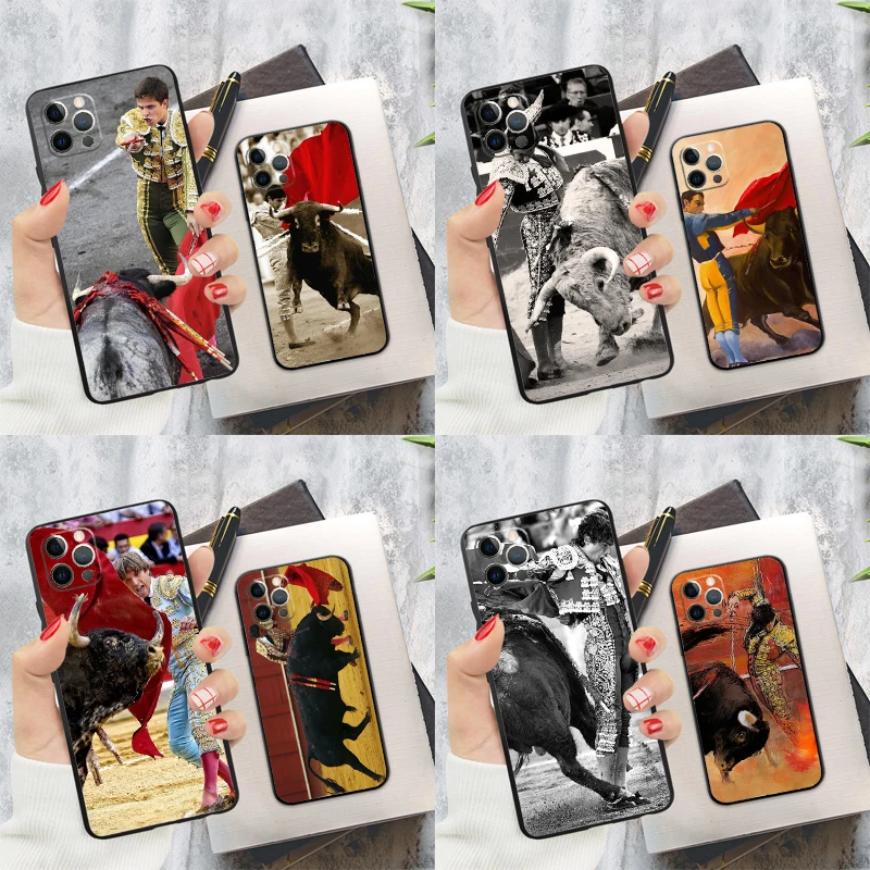Funda de teléfono de lucha de toro española para iPhone, funda de teléfono para iPhone 16, 15, 14, 13, 12, 11 Pro Max, 12, 13 Mini, 7, 8, 16 Plus, X, XR, XS Max