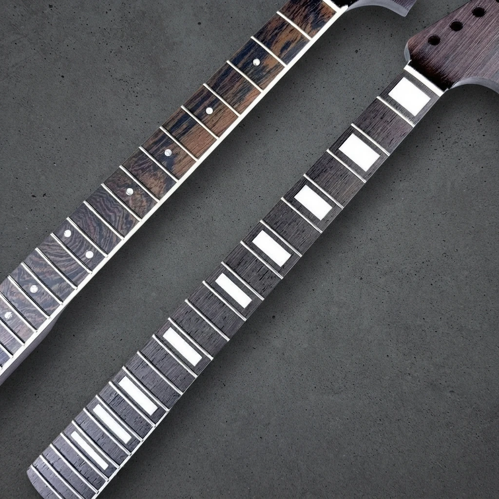 22 Fret Unfinished Jaguar Neck, Dark Wood Style, No Paint, Standard Scale, 56mm Heel, Truss Rod, Blank for DIY Guitar Building