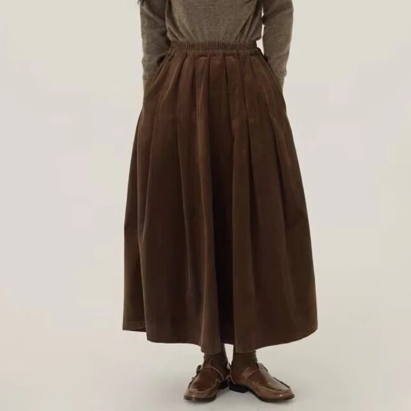خريف شتاء جديد وصول الرجعية بلون سروال قصير المرأة حجم كبير ارتفاع الخصر طول ألف خط تنورة لملابس يومية مريحة #5